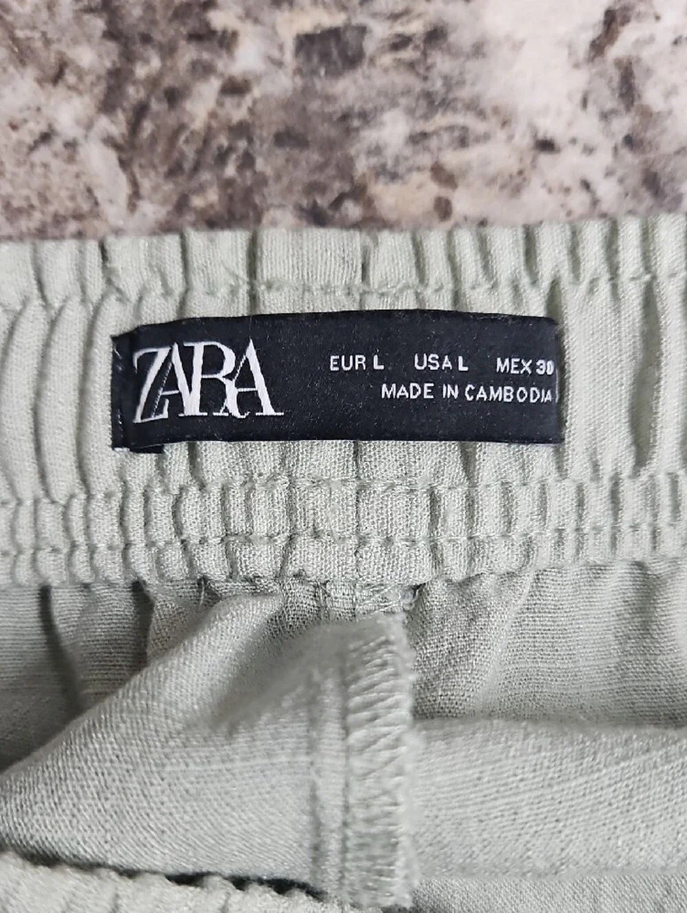 Zara Light Sage Elastic-Waist Linen-Blend Pants
